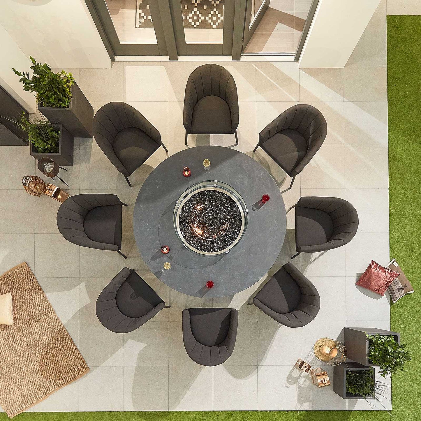 Edge Fabric 6 Seat Dining Set with Firepit