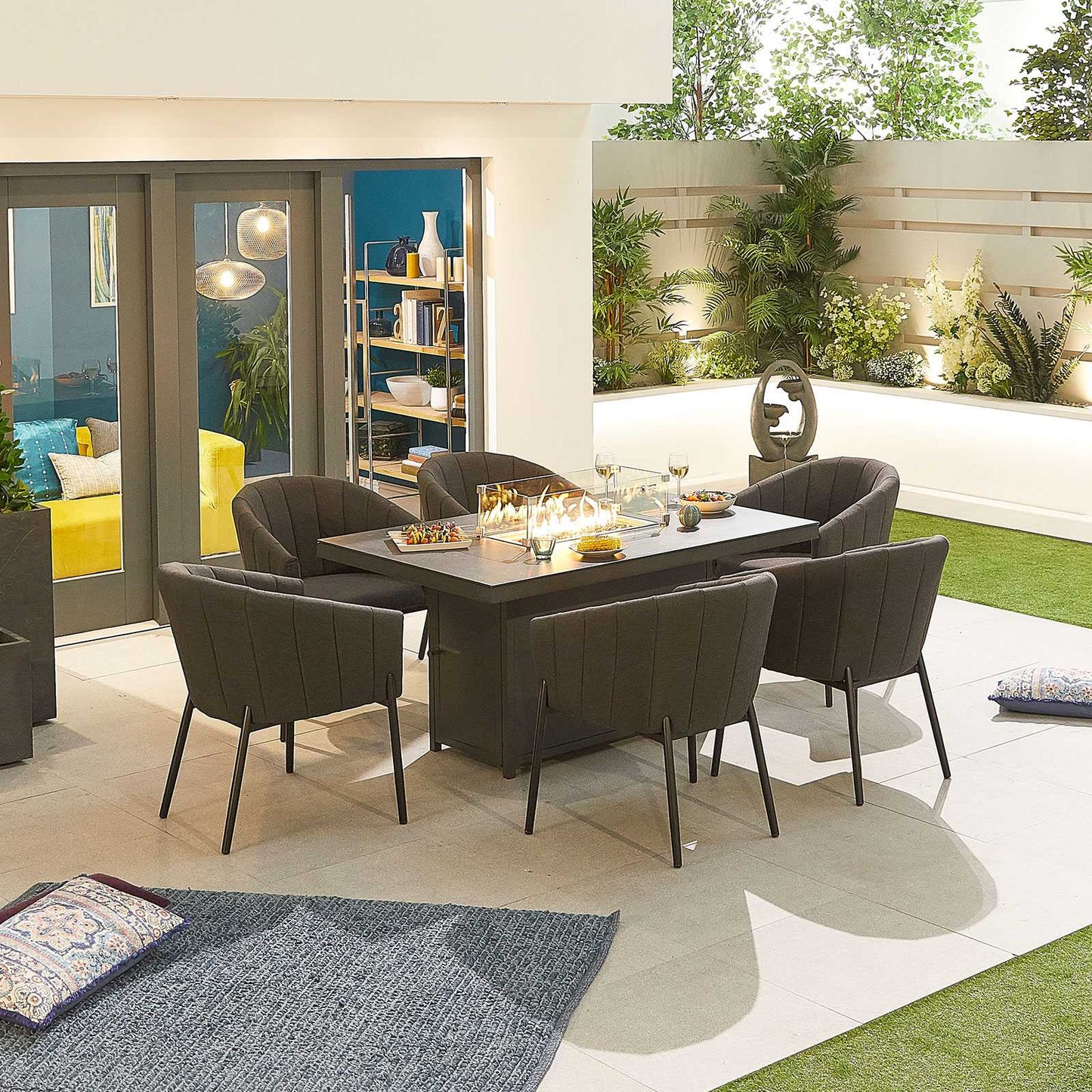 Edge Fabric 6 Seat Dining Set with Firepit