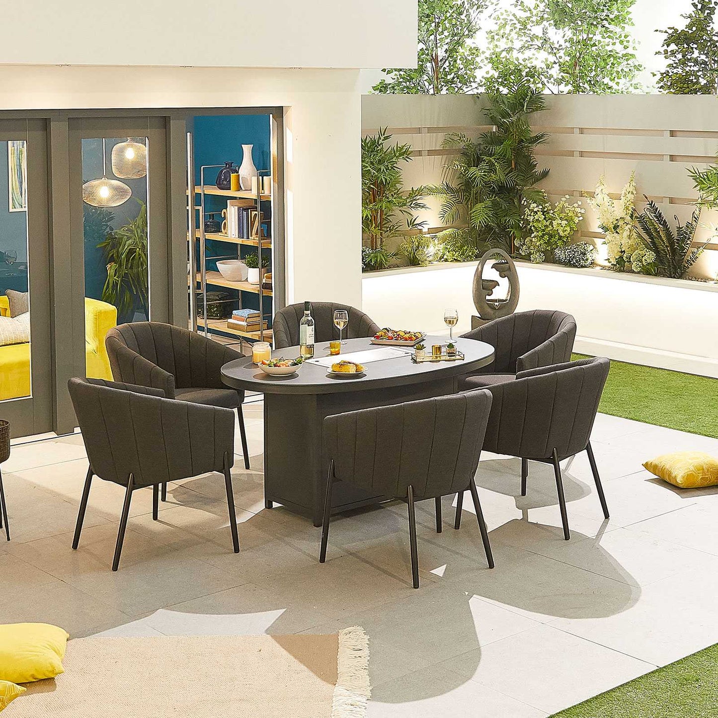 Edge Fabric 6 Seat Dining Set with Firepit