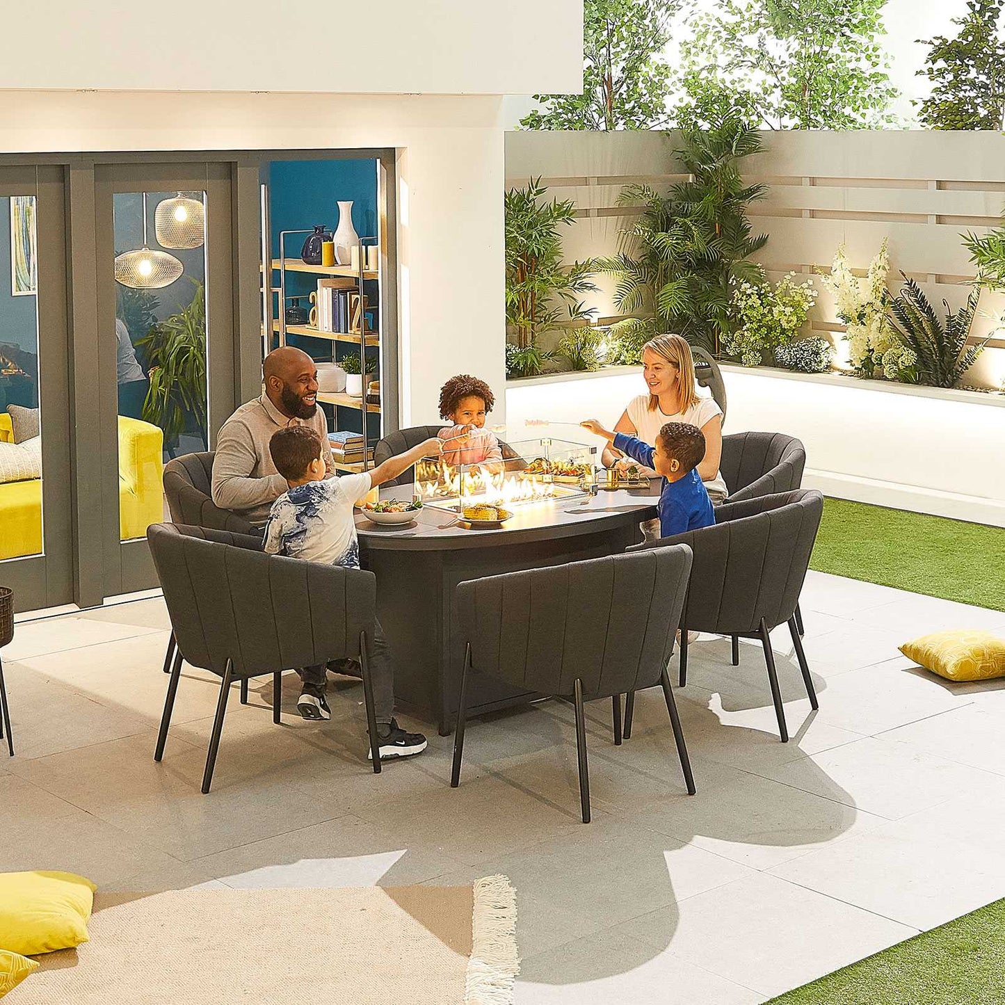 Edge Fabric 6 Seat Dining Set with Firepit