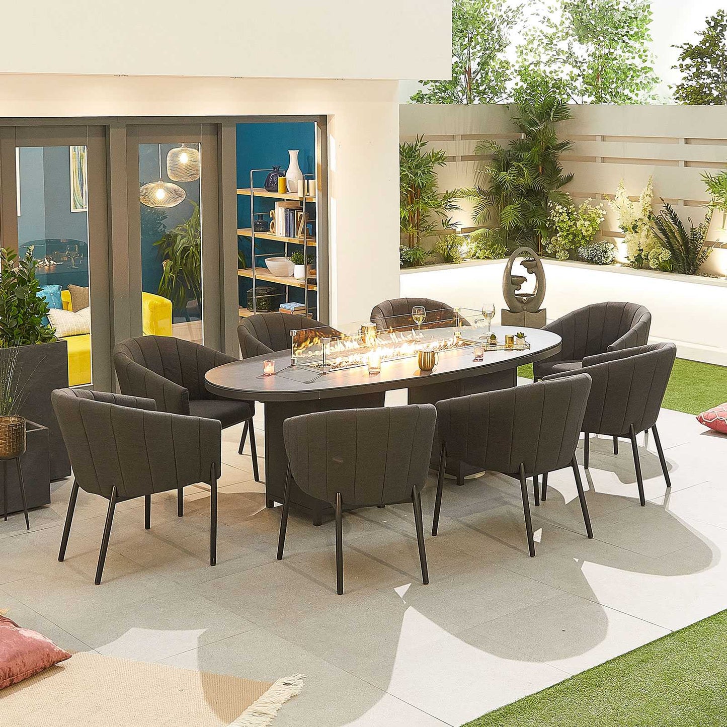 Edge Fabric 6 Seat Dining Set with Firepit