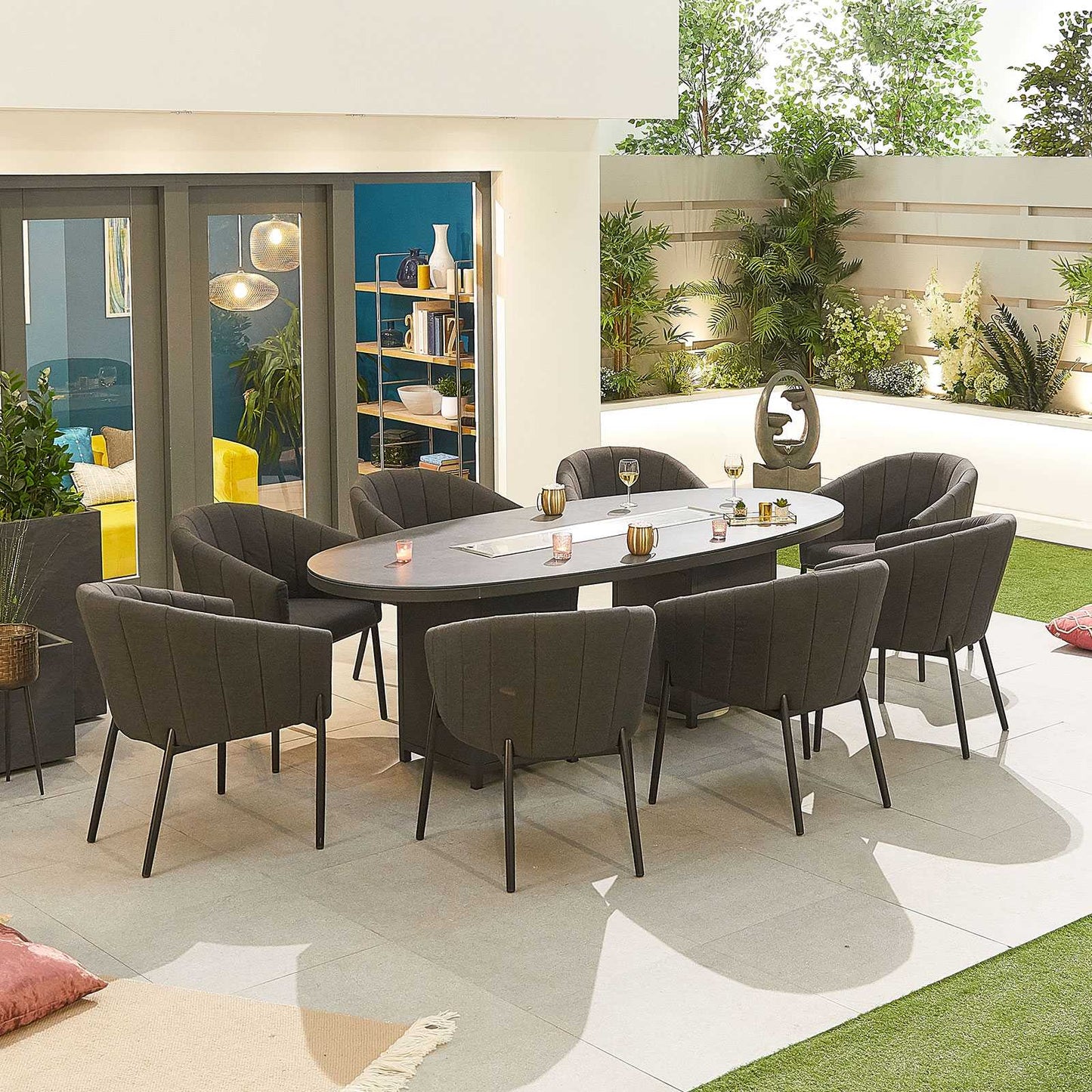 Edge Fabric 6 Seat Dining Set with Firepit