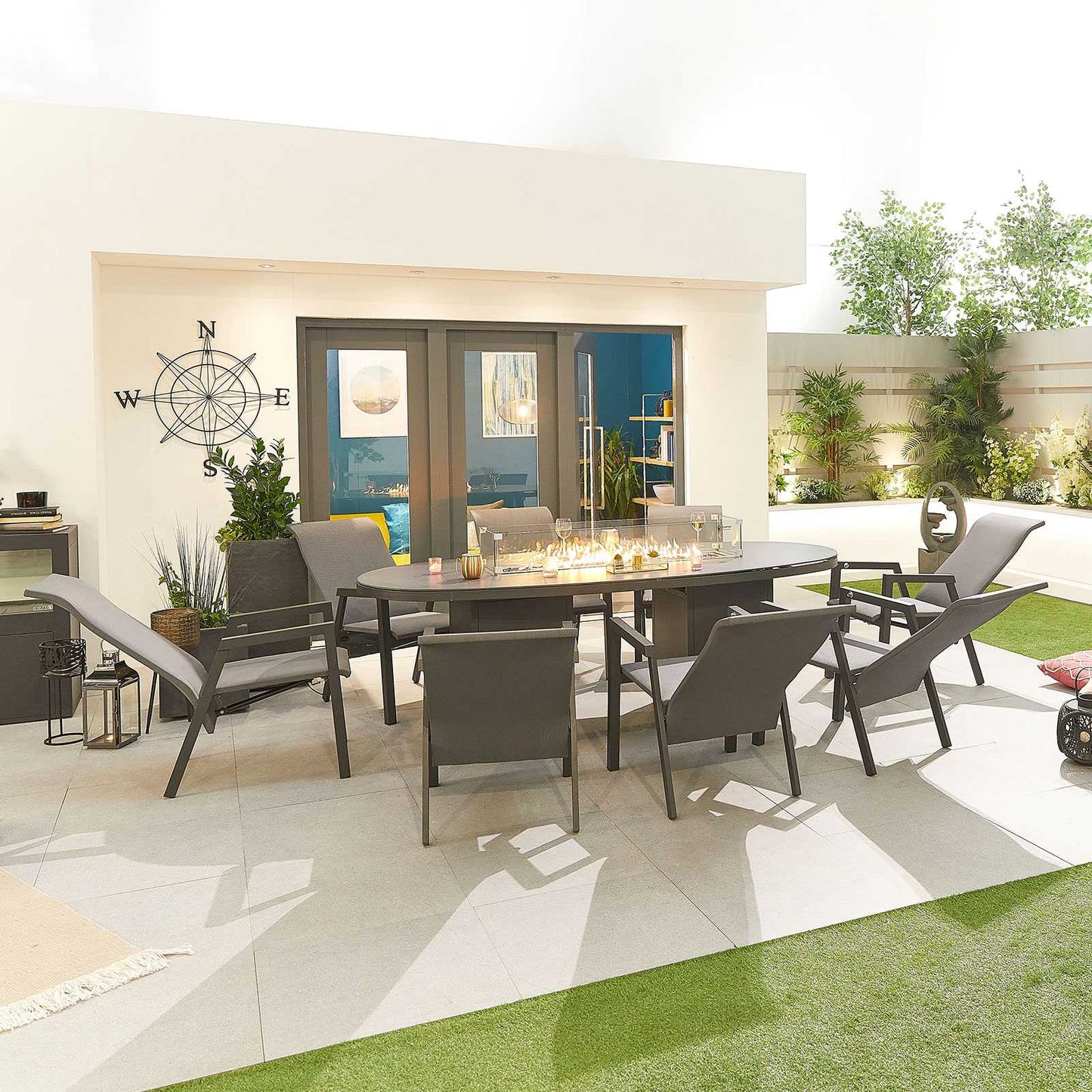 Carolina 8 Seat Dining Set with Fire Pit