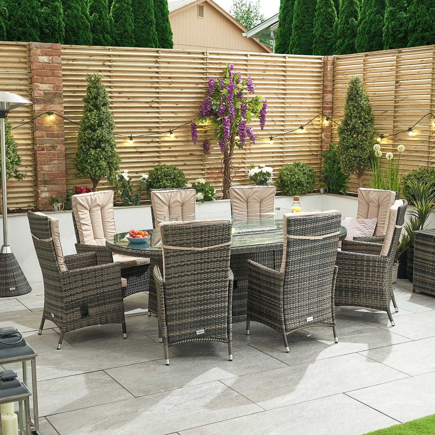 Ruxley 8 Seat Dining Set with Fire Pit