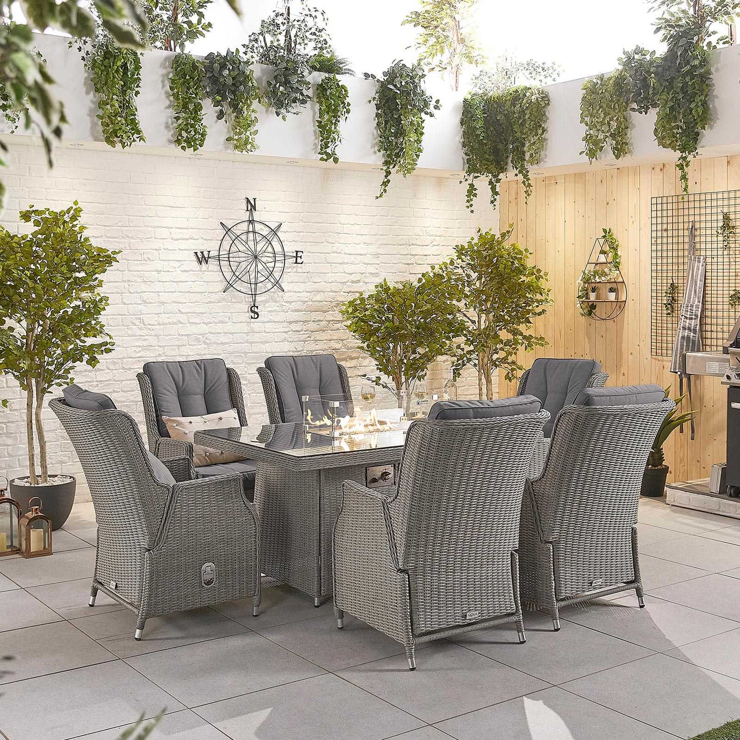 Venice 8 Seat Dining Set with Firepit