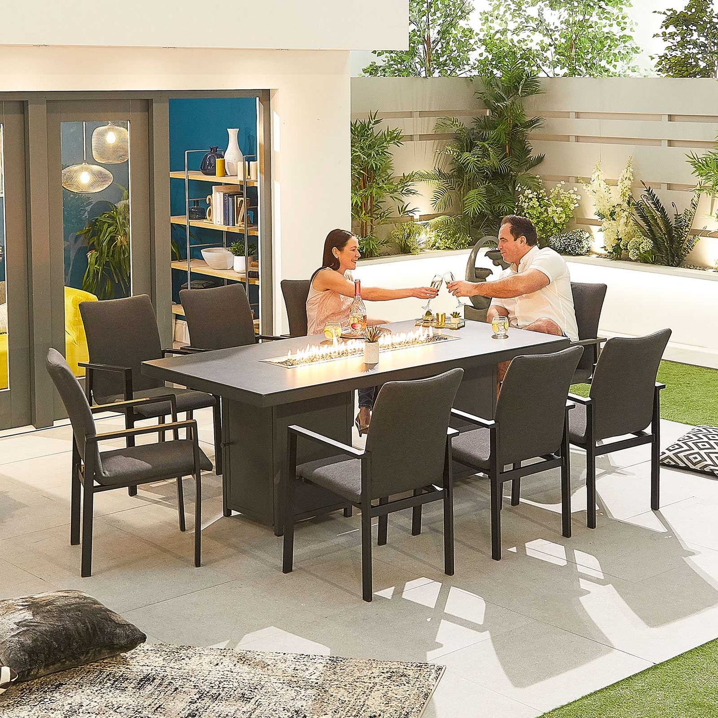 Hugo Fabric 8 Seat Dining Set with Firepit