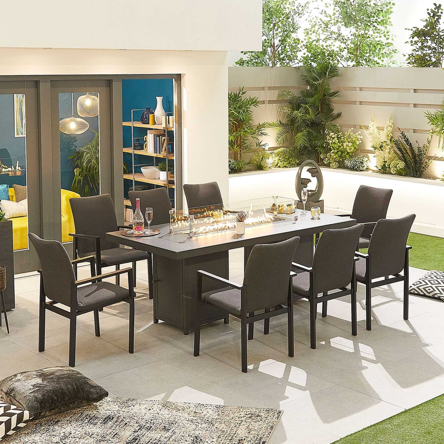 Hugo Fabric 8 Seat Dining Set with Firepit